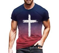 Camiseta de manga corta para hombre, degradado de color, camiseta con estampado de Jesús Cruz, camiseta de manga corta, camiseta cristiana, cuello redondo, camiseta ajustada, camiseta de verano