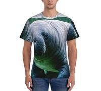 Camiseta de manga corta para hombre, diseño de animales de manatí, transpirable, para entrenamiento, verano, salida casual, Negro, XXL