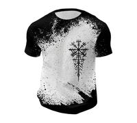 Camiseta de manga corta para hombre, diseño de vikingo, camiseta deportiva sin capucha, transpirable, cuello redondo, manga corta, para el tiempo libre, blusa, camiseta, Q negro., L