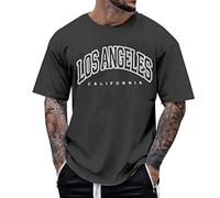 Camiseta de manga corta para hombre, diseño gráfico de Los Ángeles, camiseta holgada de manga corta, casual, de verano, cuello redondo, Y2K, camisetas de moda, camisetas de moda para correr, gris