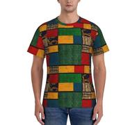Camiseta de manga corta para hombre, estilo africano, con estampado de retazos, transpirable, para entrenamiento, deportes, actividades diarias, Negro, XXL