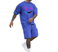 Camiseta de manga corta para hombre, estilo hip hop, informal, divertida, con dientes negros, azul, M