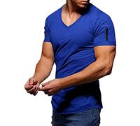 Camiseta de manga corta para hombre, fácil de llevar, para verano, casual, color liso, con cremallera, bolsillo, blusa de manga corta para interiores y exteriores, caminar, deportes, vida diaria, azul