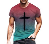 Camiseta de manga corta para hombre Faith Jesus Cross Print Camisetas cristianas camisetas gráficas de calle camisetas cuello redondo, camiseta de moda con estampado 3D de león de manga corta, azul