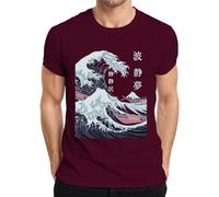Camiseta de manga corta para hombre Fuji Kanagawa Ukiyoe, granate, L