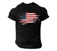 Camiseta de manga corta para hombre, informal, suave, cómoda, de algodón puro, estampado pequeño, cuello redondo, manga corta, para hombre, Negro, M