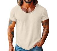 Camiseta de manga corta para hombre, mezcla de algodón y lino, estilo hippie, transpirable, para verano, playa, gimnasio, al aire libre, informal, relajada, 1b-beige, XL