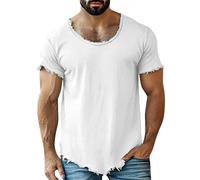 Camiseta de manga corta para hombre, mezcla de algodón y lino, estilo hippie, transpirable, para verano, playa, gimnasio, al aire libre, informal, relajada, 1A-blanco, 3XL