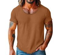 Camiseta de manga corta para hombre, mezcla de algodón y lino, estilo hippie, transpirable, para verano, playa, gimnasio, al aire libre, informal, relajada, 1b-marrón, M