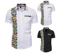 Camiseta de manga corta para hombre, primavera, verano, informal, estampado irregular, con botones, Blanco, L