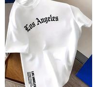 Camiseta de manga corta para jóvenes con estampado de Los Ángeles - Negra con blancas, 100% transpirable, cuello , adecuada para actividades al aire libre , lavable a máquina