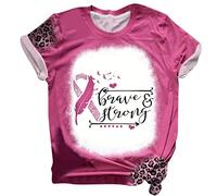 Camiseta de manga corta para la prevención del cáncer de mama para mujer, con estampado batik, Blanco, XL