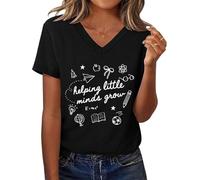 Camiseta de manga corta para maestros de preescolar que ayuda a las pequeñas mentes a crecer, camiseta casual de manga corta, Negro-V, XL