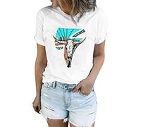 Camiseta de manga corta para mujer Azteca Western Casual Denim Shirt Elegant Daily Fashion Print Camiseta Top Camiseta de malla Negro, Blanco, XL