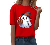 Camiseta de manga corta para mujer, camiseta de Halloween 2025, manga corta, cuello redondo, estampado de calabaza, casual, otoño, 2025, para interiores y exteriores, deportes, trabajo o vida diaria