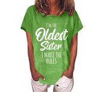 Camiseta de manga corta para mujer Casaul Fashion Top Letra Estampado Cuello Redondo Camiseta de Manga Corta Casual Elegante Blusa Top Top Blanco, verde, L