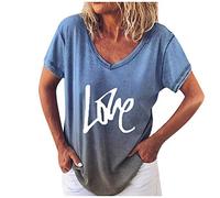 Camiseta de manga corta para mujer casual con estampado de gradiente con cuello en v cuello en V blusa de mujer camiseta amarilla, azul, S