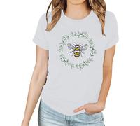 Camiseta de manga corta para mujer, color liso, holgada, cuello redondo, divertida, estampada, manga corta, tallas grandes, Blanco, S