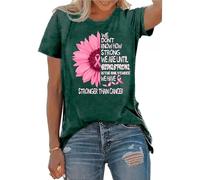 Camiseta de manga corta para mujer con cinta para concienciación sobre el cáncer de mama, camiseta estampada de girasol, ajuste holgado, ropa casual de manga corta, verde, 3XL