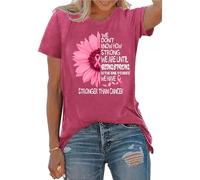 Camiseta de manga corta para mujer con cinta para concienciación sobre el cáncer de mama, camiseta estampada de girasol, ajuste holgado, ropa casual de manga corta, rosa, XL