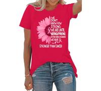 Camiseta de manga corta para mujer con cinta para concienciación sobre el cáncer de mama, camiseta estampada de girasol, ajuste holgado, ropa casual de manga corta, rosso, M