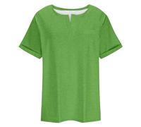Camiseta de manga corta para mujer con cuello en V, color liso, talla grande, holgada, estilo aeróbico, Verde claro., 5XL