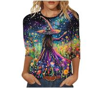 Camiseta de manga corta para mujer, con cuello en V, con estampado colorido, abotonado, suave y cómodo, para uso diario, Dark Morado, L