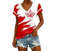 Camiseta de manga corta para mujer con cuello en V para el día de Canadá diario cómoda camiseta estampada de verano femenina, Rojo sandía, L