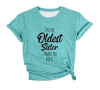 Camiseta de manga corta para mujer con cuello redondo, camiseta de ocio con texto en alemán "I'm THE Oldest Sister I Make THE Rules Lockeres Sommershirt Statement Vintage Oberteil, Estilo#g01 Verde