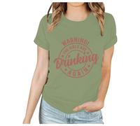 Camiseta de manga corta para mujer con cuello redondo, color sólido, holgada, divertida, estampada, para mujer, Verde claro., M