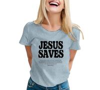 Camiseta de manga corta para mujer con cuello redondo con texto "Merry Christmas", color negro, gris, M