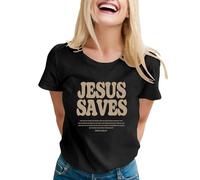 Camiseta de manga corta para mujer con cuello redondo con texto "Merry Christmas", color negro, Negro , L