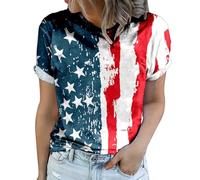 Camiseta de manga corta para mujer con cuello redondo de EE. UU. Independence Day 4 de julio Bandera Top Holgada Camisetas Patrióticas Estampado, rojo, XL