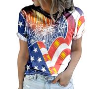 Camiseta de manga corta para mujer con cuello redondo de EE. UU. Independence Day 4 de julio Bandera Top Holgada Camisetas Patrióticas Estampado, multicolor, L