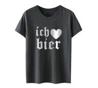 Camiseta de manga corta para mujer con cuello redondo, diseño de corazón de amor con letras impresas, elegante, gris, XXL