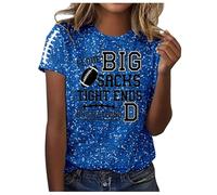Camiseta de manga corta para mujer con cuello redondo, informal, a la moda, estampada, sexy, para mujer, azul, S