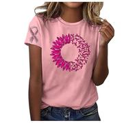 Camiseta de manga corta para mujer con cuello redondo, informal, de moda, Rosa., S