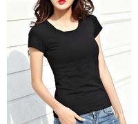 Camiseta de manga corta para mujer con cuello redondo y cuello en V para necesidades básicas de armario (M negro o cuello)