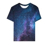 Camiseta de manga corta para mujer con cuello redondo y estampado de estrellas brillantes, color negro, azul, XXL