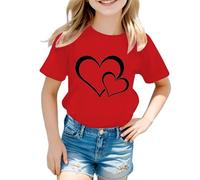 Camiseta de manga corta para mujer con diseño gráfico lindo y cuello redondo, camiseta de neopreno casual de verano para niñas, rojo, 13-14 años