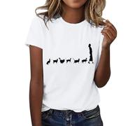Camiseta de manga corta para mujer, con estampado animal humano, cuello redondo, mezcla de algodón, manga larga, informal, para mujer, blanco, S