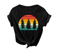 Camiseta de manga corta para mujer con estampado de campamento, camiseta de manga corta, blusa de baño, ropa de niña, Negro , L