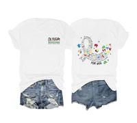 Camiseta de manga corta para mujer con estampado de conejos y estampado de flores en azul, camiseta de declaración de verano con diseño de Pascua y texto | Camiseta informal para primavera y uso