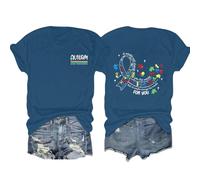 Camiseta de manga corta para mujer con estampado de conejos y estampado de flores en azul, camiseta de declaración de verano con diseño de Pascua y texto | Camiseta informal para primavera y uso