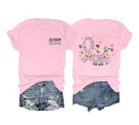 Camiseta de manga corta para mujer con estampado de conejos y estampado de flores en azul, camiseta de declaración de verano con diseño de Pascua y texto | Camiseta informal para primavera y uso