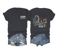 Camiseta de manga corta para mujer con estampado de conejos y estampado de flores en azul, camiseta de declaración de verano con diseño de Pascua y texto | Camiseta informal para primavera y uso