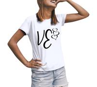 Camiseta de manga corta para mujer con estampado de corazón y letras para el día de San Valentín, Blanco, L
