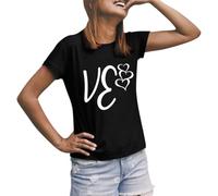 Camiseta de manga corta para mujer con estampado de corazón y letras para el día de San Valentín, Negro , XL