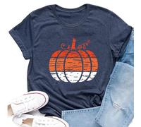 Camiseta de manga corta para mujer con estampado de Halloween a rayas, azul, S