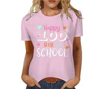 Camiseta de manga corta para mujer con estampado de letras, cuello redondo, 100 días, camiseta para el día de la escuela, camiseta de manga corta, suelta, trajes festivos, madres de novia, Rosa., M